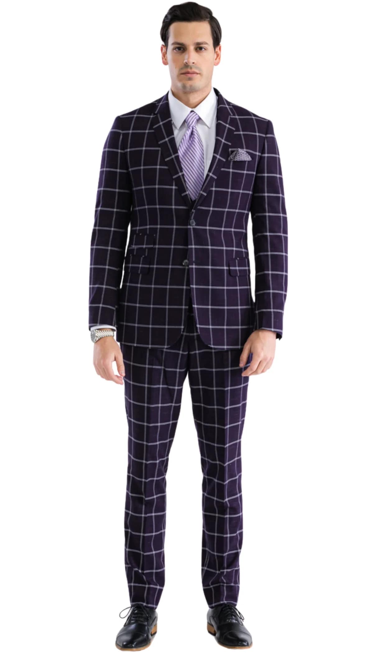 Mens Plaid Suit - Black Windowpane Suit - 1920 Suits - 34 Short or Extra Small