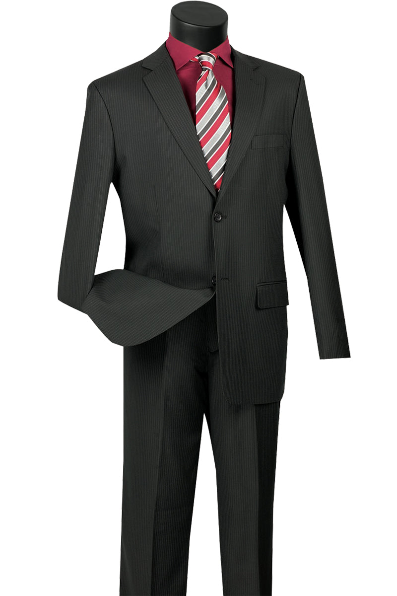 Mens 2 Button Wool Blend Pinstripe Suit in Black - 36 Short