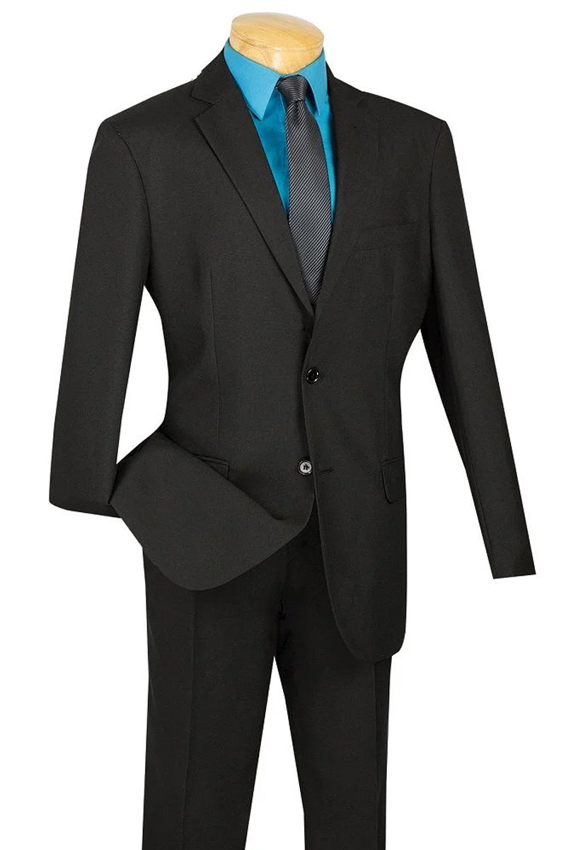 "Black Modern Fit Wool Feel Men's Suit - Two Button Style"