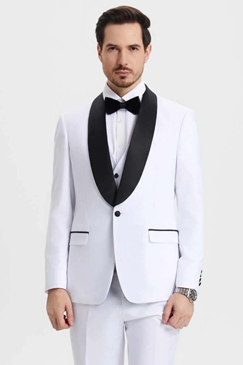 Men's Stacy Adams Vested One Button Shawl Lapel Designer Tuxedo in White - 34 Regular