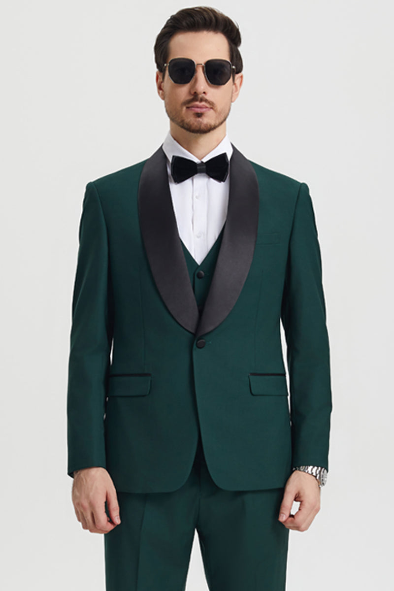 "Stacy Adams  Suit Men's Designer Tuxedo - Vested One Button Shawl Lapel in Hunter Green"