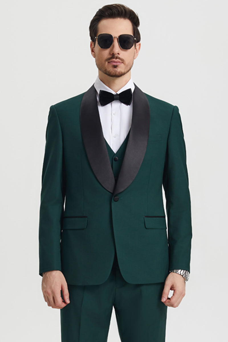 Men's Stacy Adams Vested One Button Shawl Lapel Designer Tuxedo in Hunter Green - 34 Regular