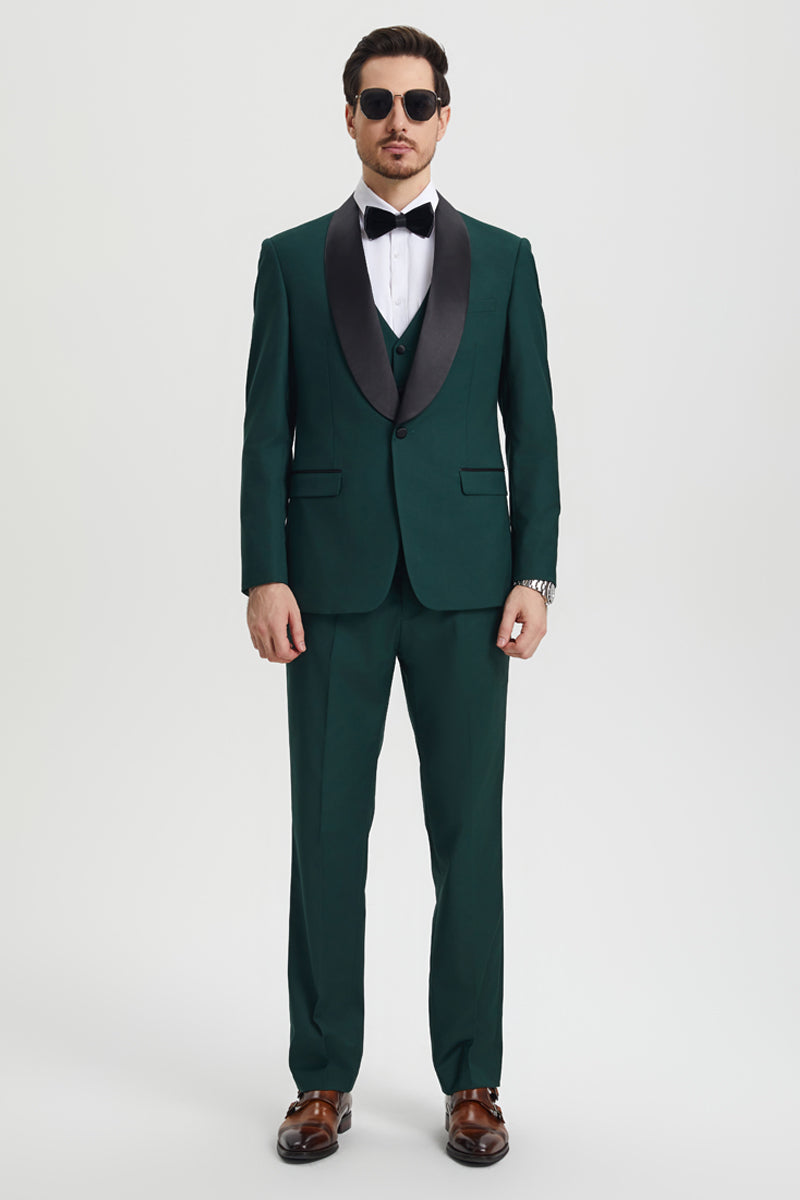 "Stacy Adams  Suit Men's Designer Tuxedo - Vested One Button Shawl Lapel in Hunter Green"