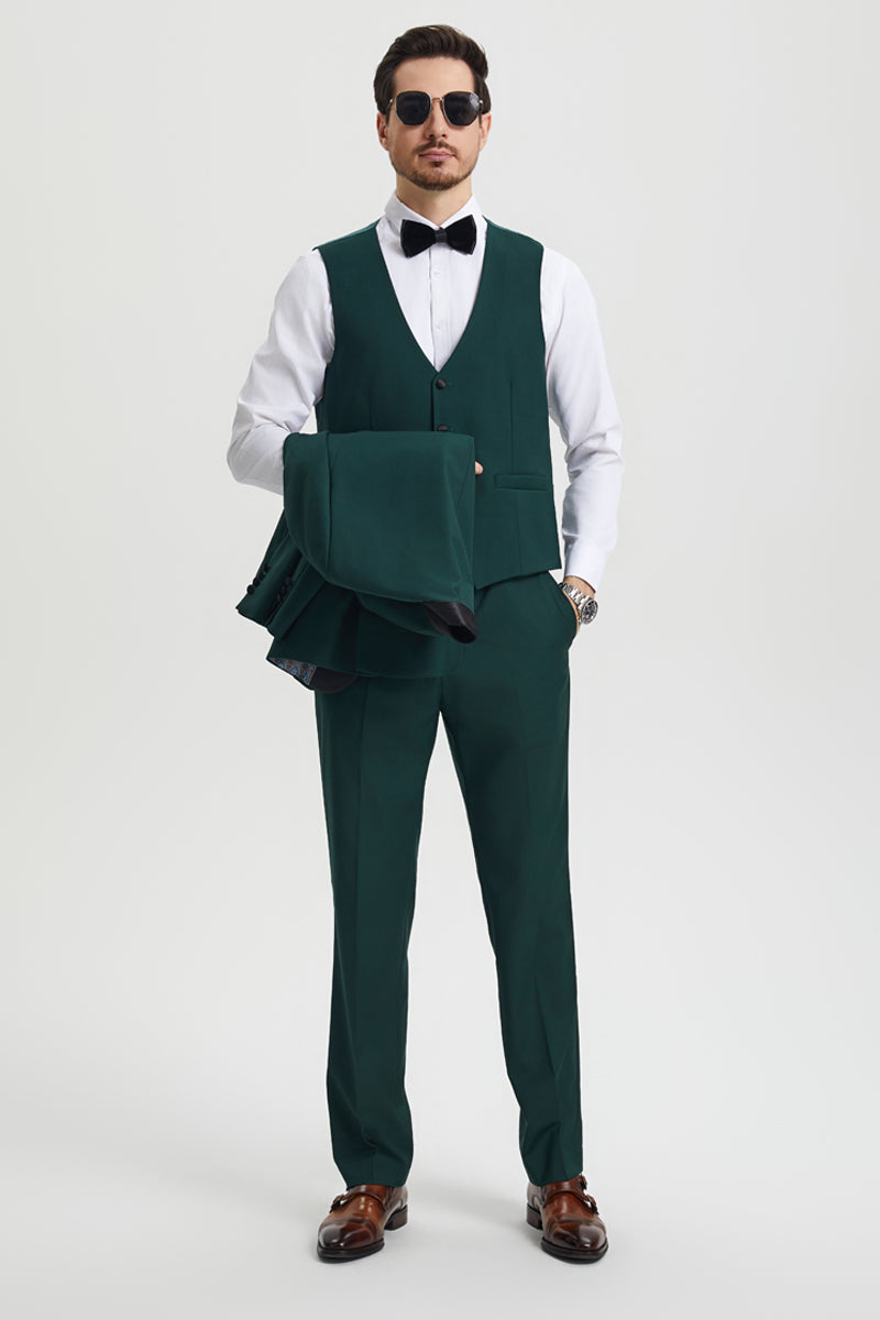 "Stacy Adams Men's Designer Tuxedo - Vested One Button Shawl Lapel in Hunter Green"