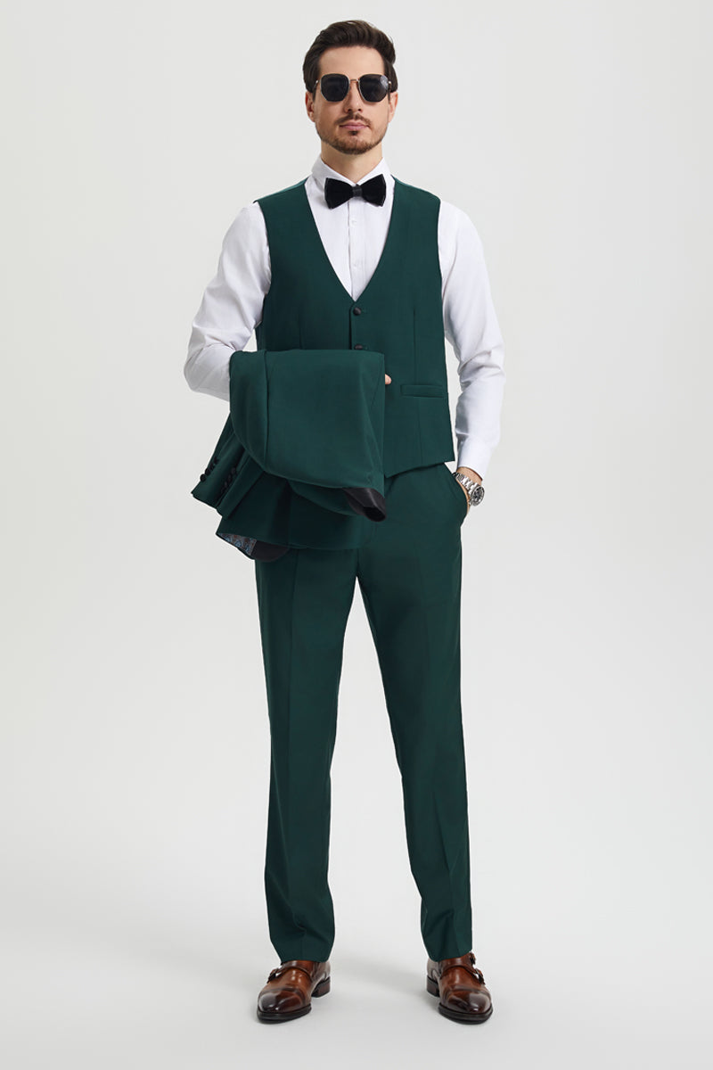 Men's Stacy Adams Vested One Button Shawl Lapel Designer Tuxedo in Hunter Green - 34 Regular