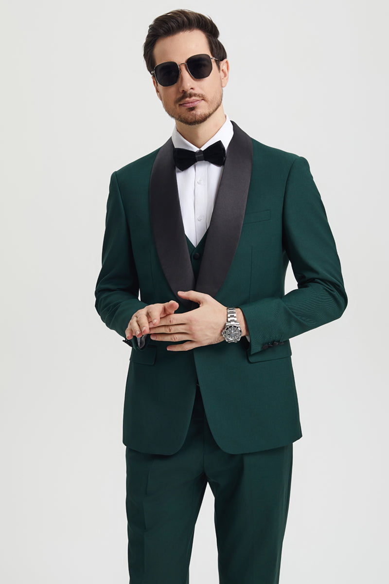 Men's Stacy Adams Vested One Button Shawl Lapel Designer Tuxedo in Hunter Green - 34 Regular
