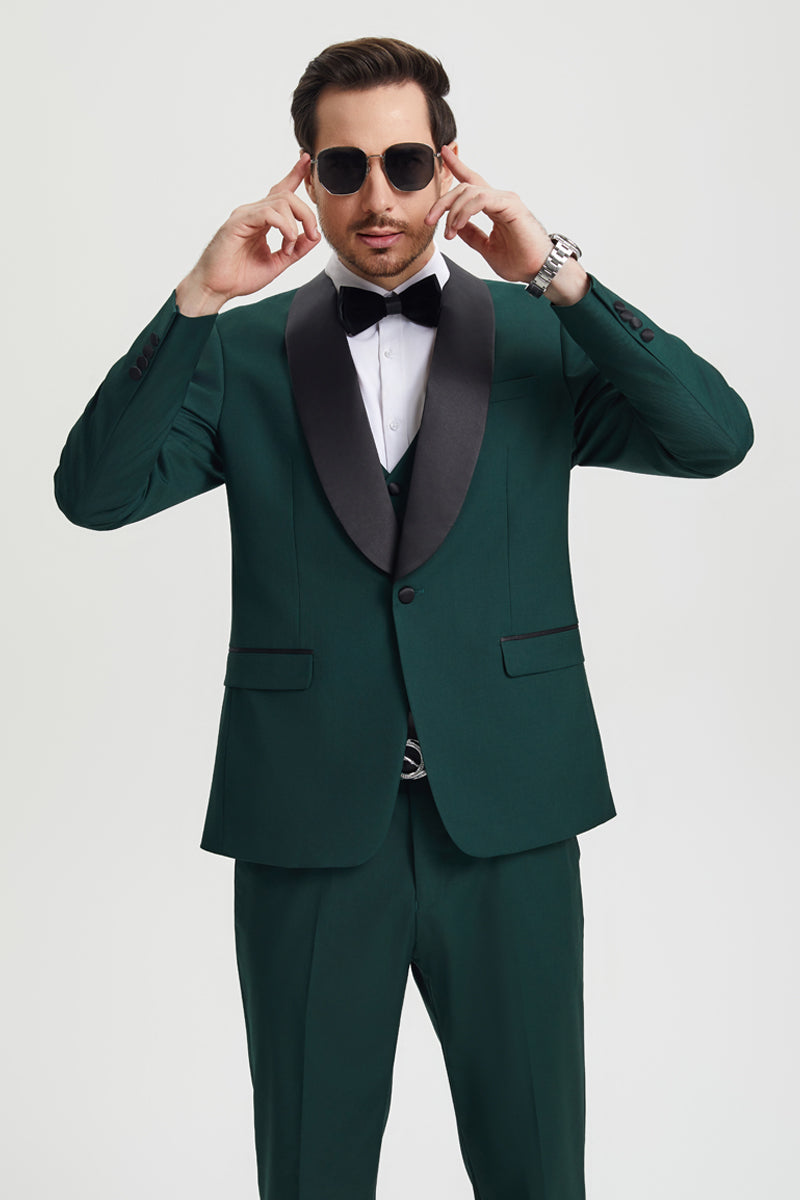 Men's Stacy Adams Vested One Button Shawl Lapel Designer Tuxedo in Hunter Green - 34 Regular