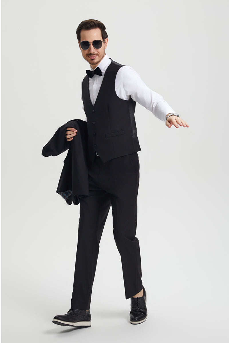 "Stacy Adams Men's Designer Tuxedo - Vested One Button Shawl Lapel in Black"