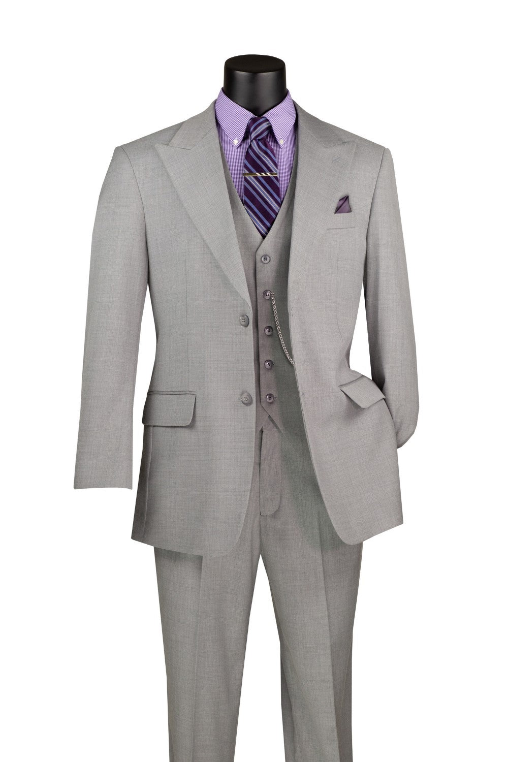 Light Gray Regular Fit 3 Piece Suit with Vest and Adjustable Waist Band Pants - Light Gray