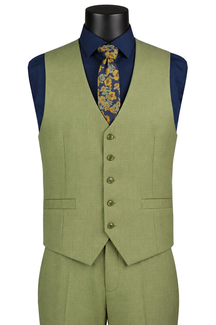 Moss Regular Fit 3-Piece Suit with Vest and Adjustable Waistband Pants