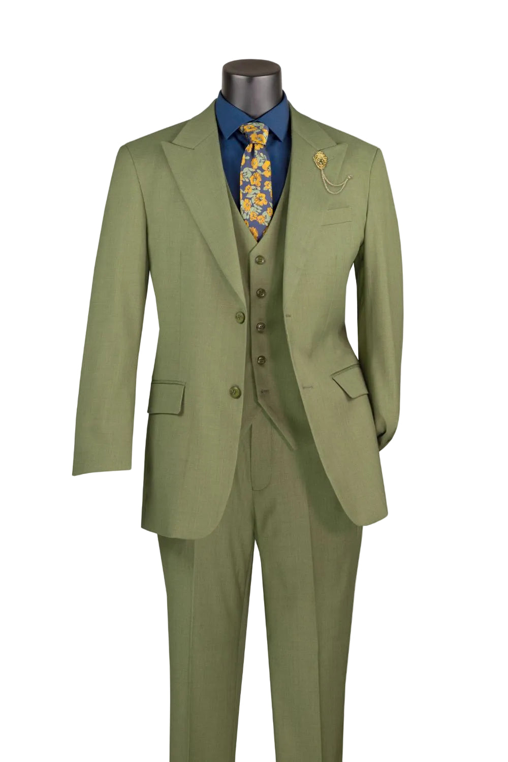 Moss Regular Fit 3-Piece Suit with Vest and Adjustable Waistband Pants