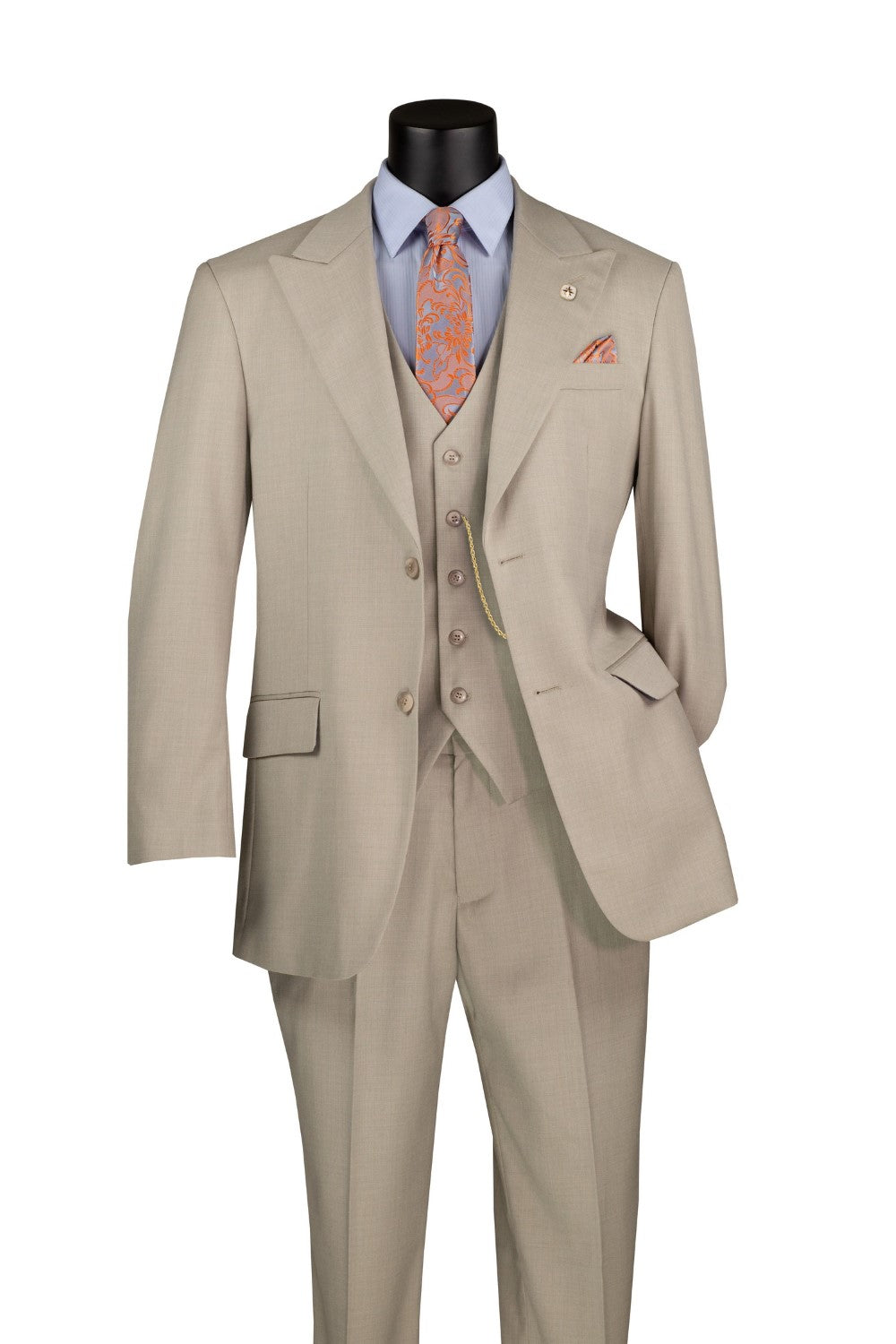 Oatmeal Regular Fit 3 Piece Suit with Vest and Adjustable Waist Band Pants - Oatmeal