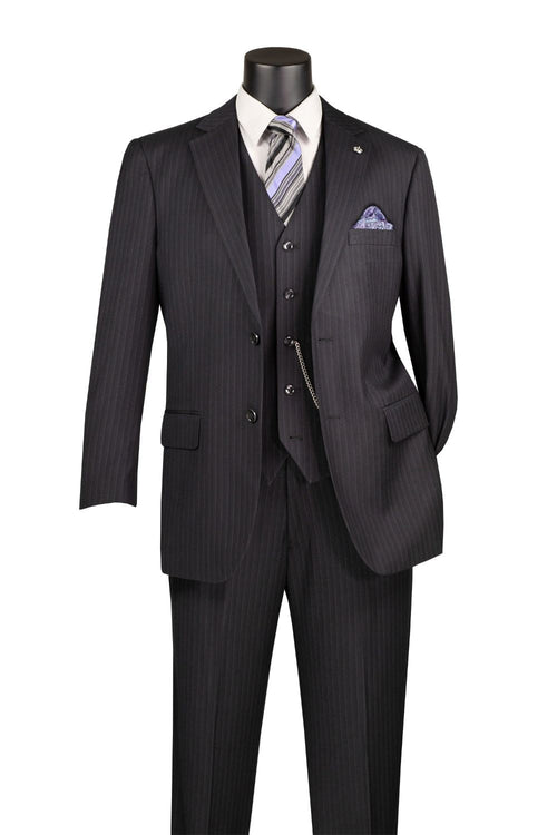 Sovana Collection 3-Piece Tone-on-Tone Stripe Suit - Black