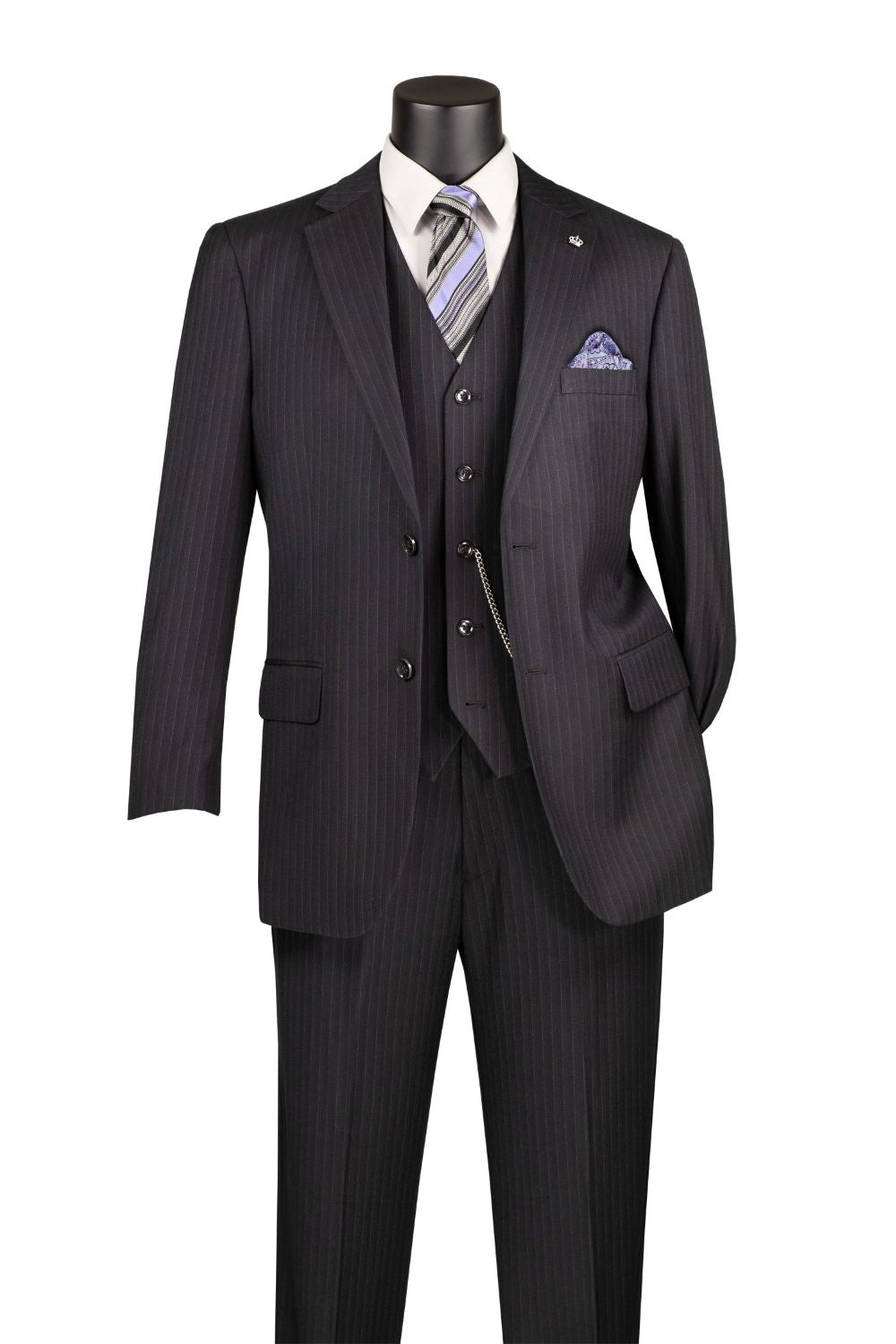 Sovana Collection 3-Piece Tone-on-Tone Stripe Suit - Black