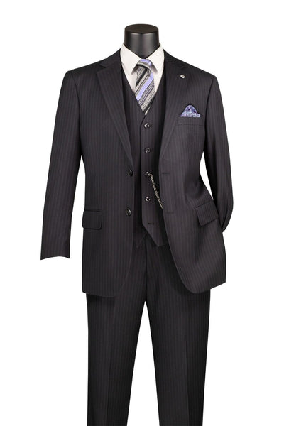 Sovana Collection 3-Piece Tone-on-Tone Stripe Suit - Black