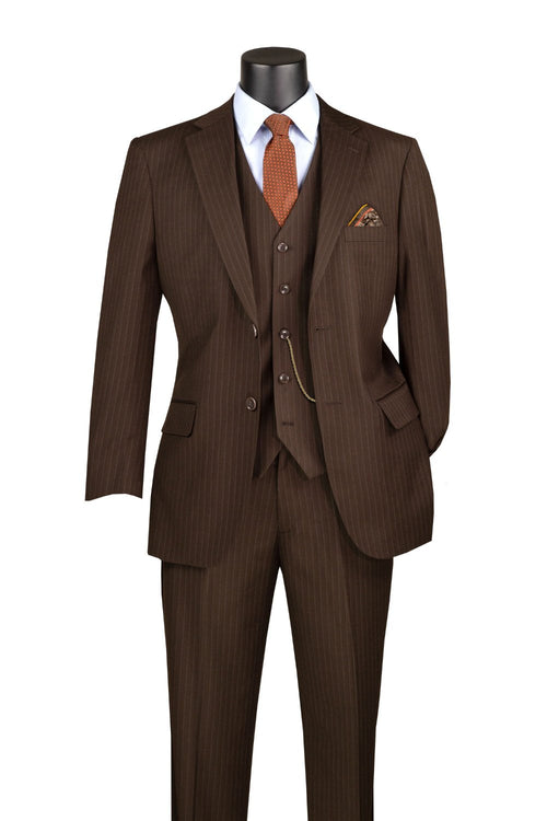 Sovana Collection 3-Piece Tone-on-Tone Stripe Suit - Brown