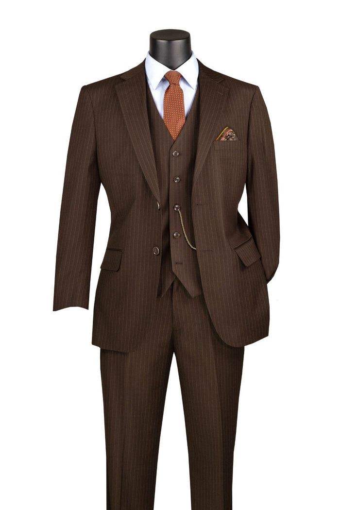 Sovana Collection 3-Piece Tone-on-Tone Stripe Suit - Brown