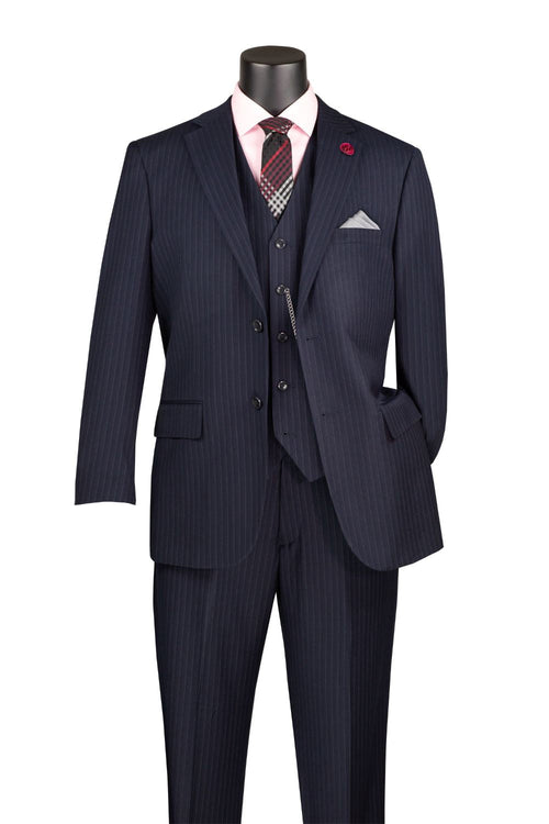 Sovana Collection 3-Piece Tone-on-Tone Stripe Suit - Navy