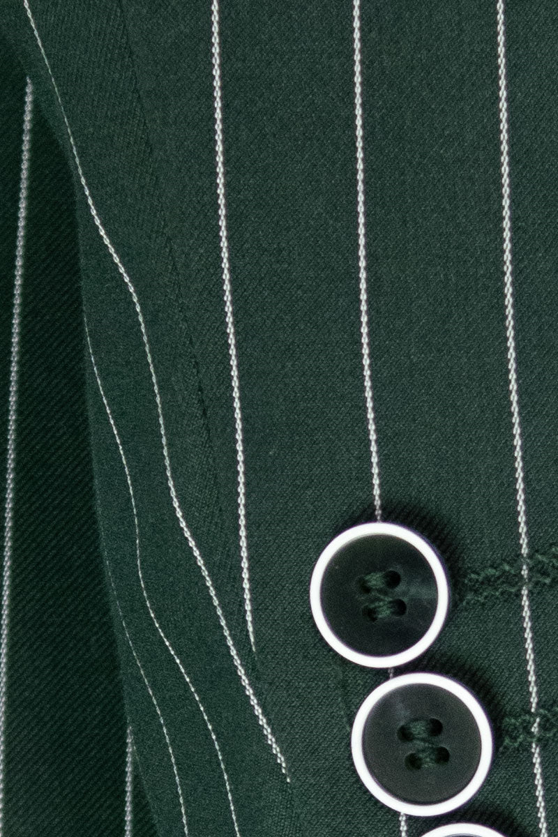 Men’s Hunter Green Pinstripe 1920s Gangster 3 Piece Suit, Great Gatsby Formal Outfit for Weddings, Prom, Parties, and Theme Events