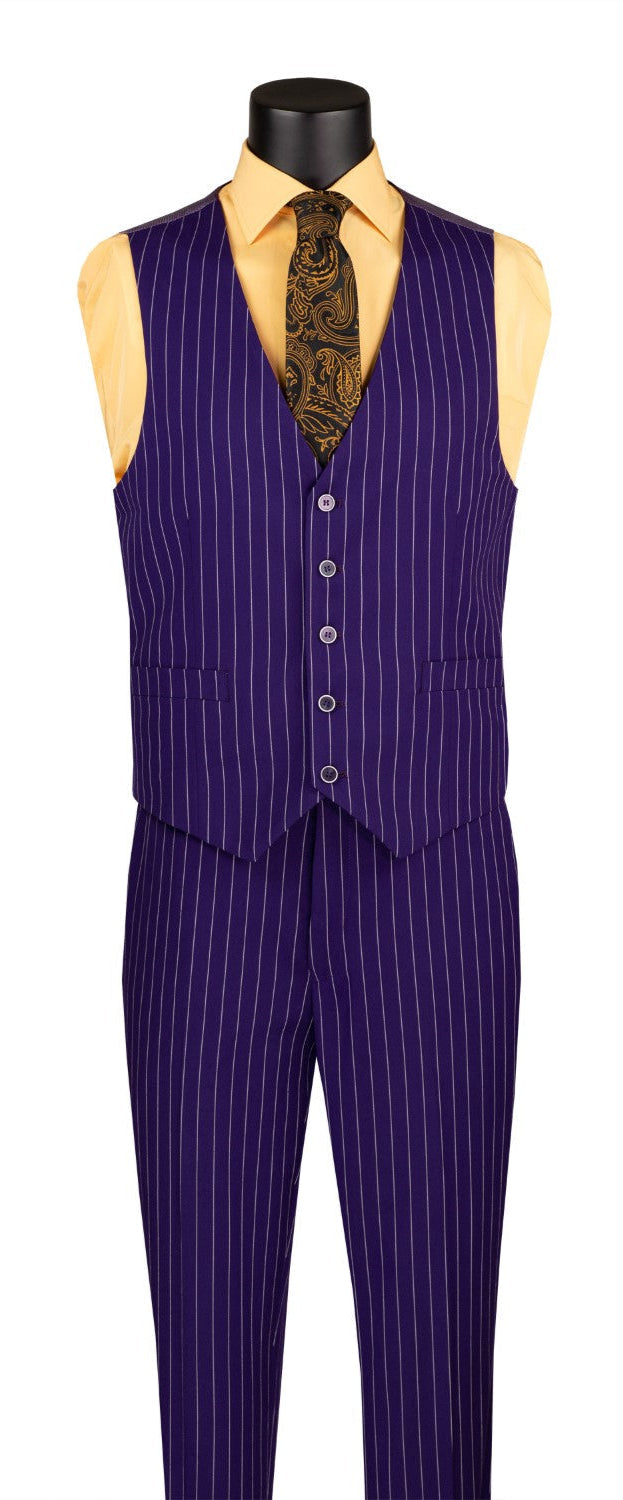 Odyssey Collection - Purple Regular Fit 3 Piece Suit 2 Button Gangster Stripe - Purple