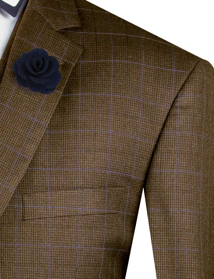 Venetian Collection - Taupe Regular Fit Glen Plaid 2 Button 3 Piece Suit - Taupe