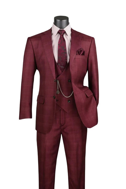 Mens Glen Plaid 3-Piece Suit Classic Regular Fit Design