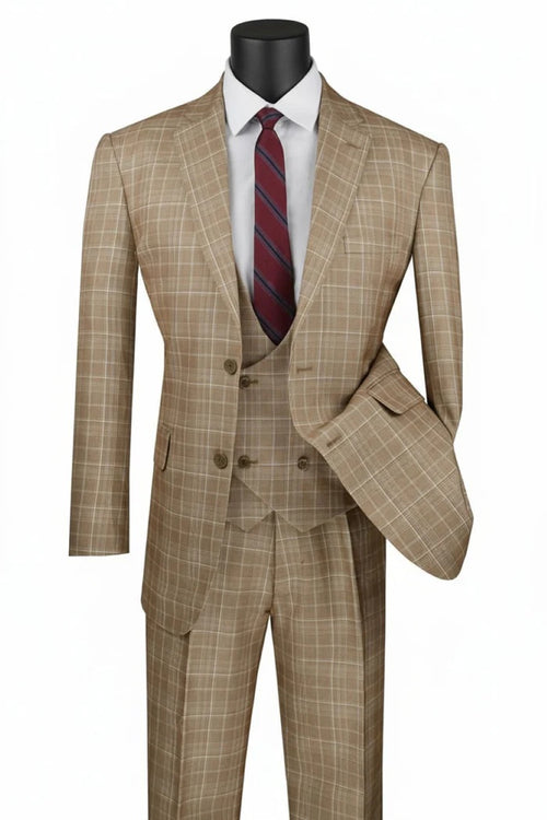 Mens Glen Plaid 3-Piece Suit Classic Regular Fit Design