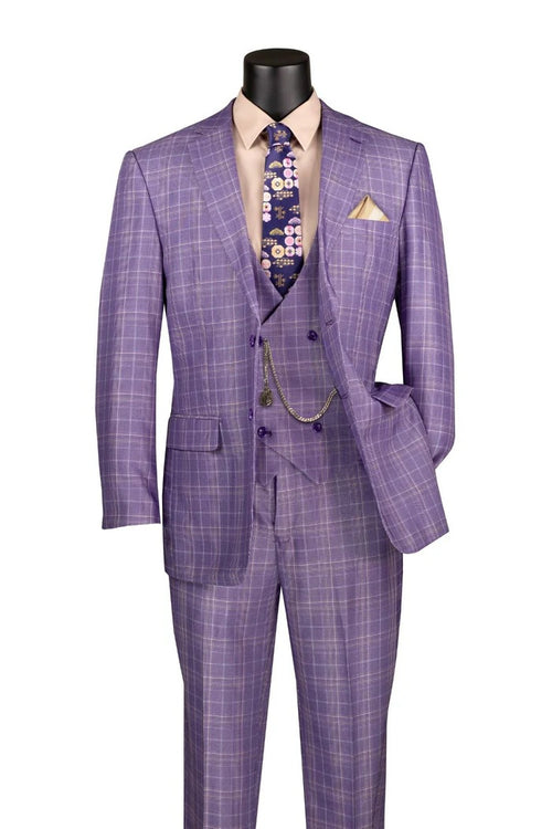 Mens Glen Plaid 3-Piece Suit Classic Regular Fit Design