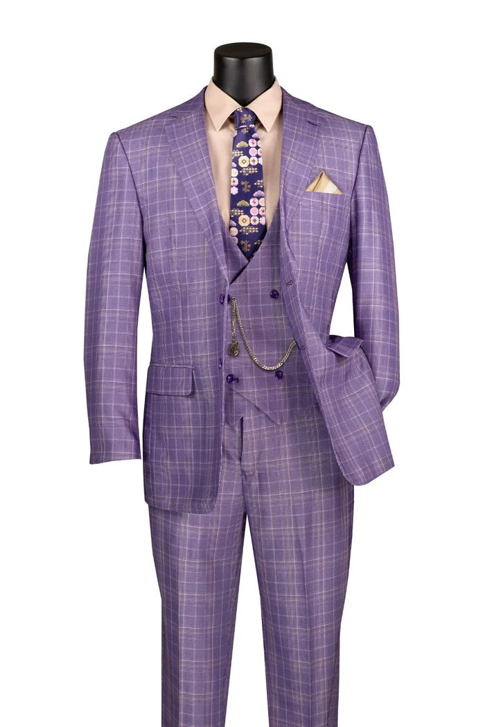 Mens Glen Plaid 3-Piece Suit Classic Regular Fit Design