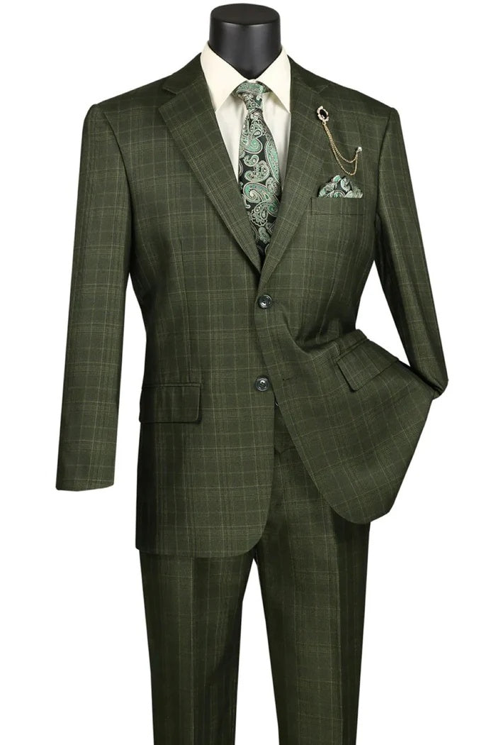 Mens Glen Plaid 3-Piece Suit – Classic Regular Fit Design - 34 Short or Extra Small