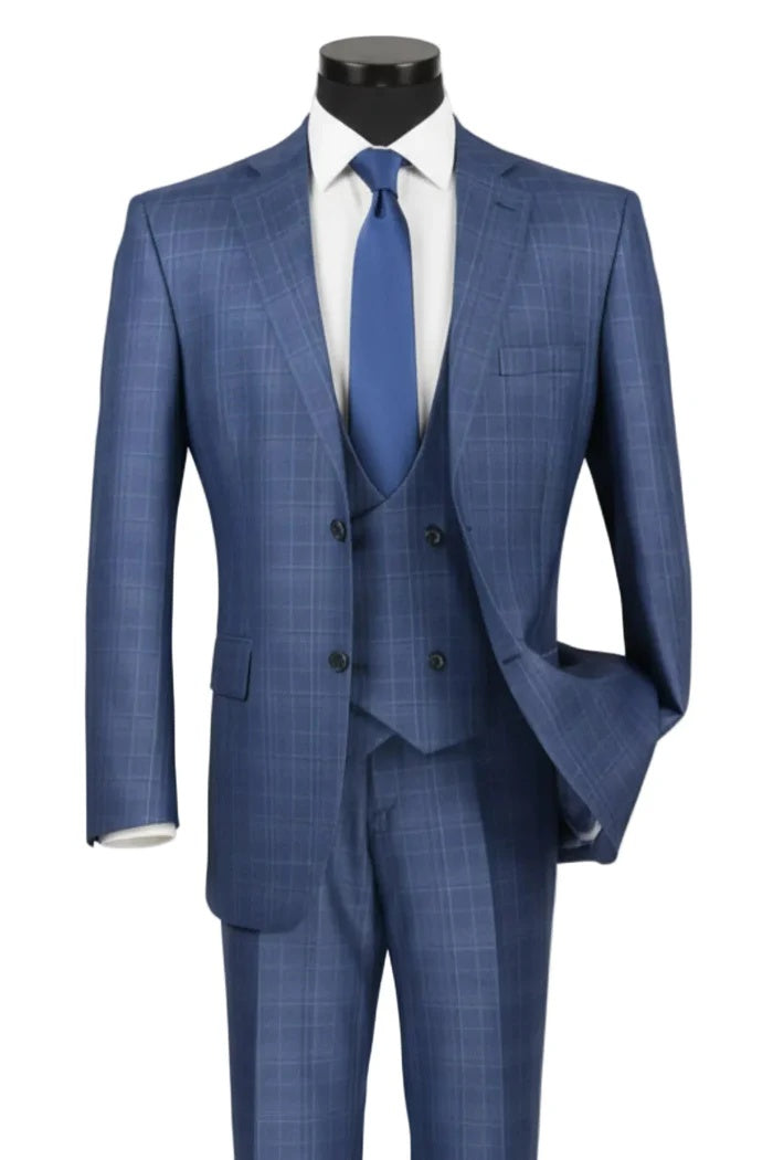 Mens Glen Plaid 3-Piece Suit Classic Regular Fit Design