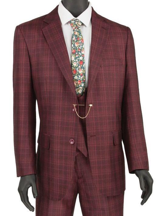 Renaissance Collection - Regular Fit 3 Piece Suit Burgundy - Burgundy