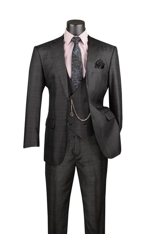 Mens Glen Plaid 3-Piece Suit Classic Regular Fit Design