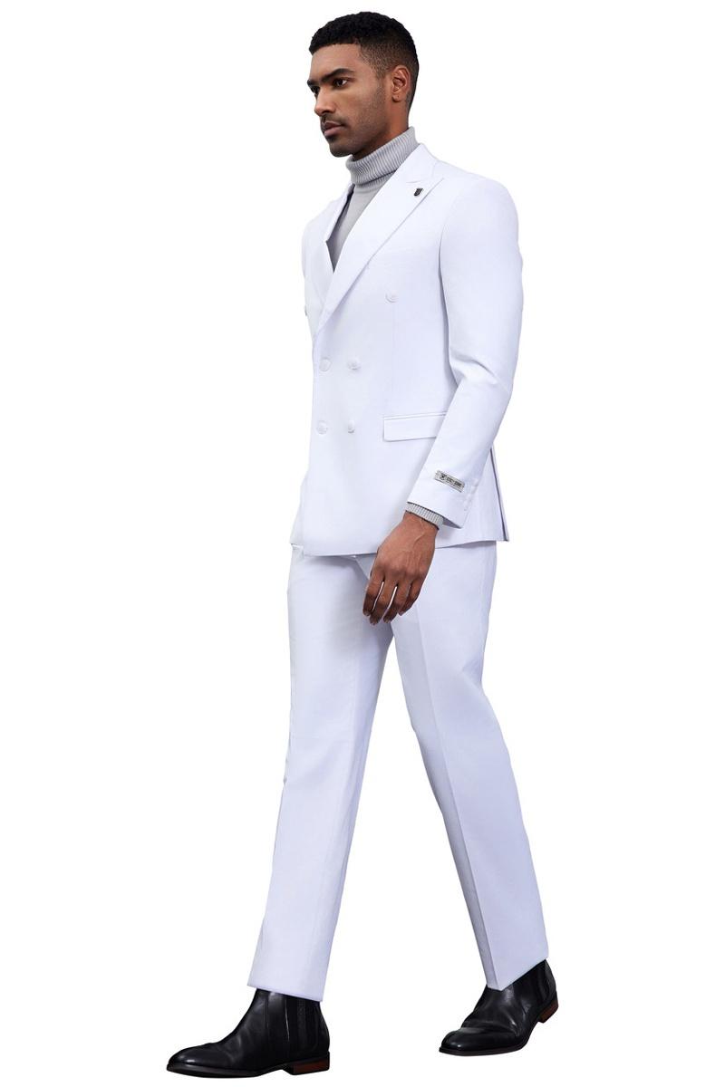 Men's Designer Stacy Adams Classic Double Breasted Suit in White - 34 Regular
