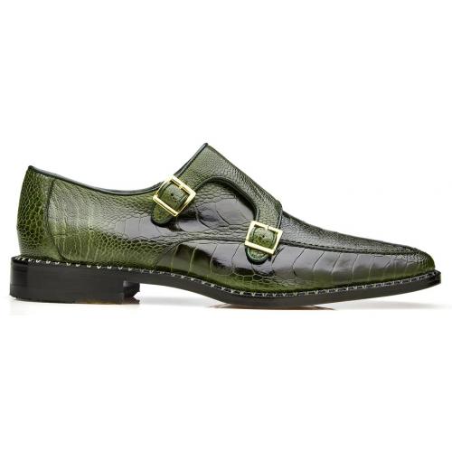 Belvedere Valiente Antique Forest Green Genuine Ostrich Leg Double Monk Strap Shoes - 6