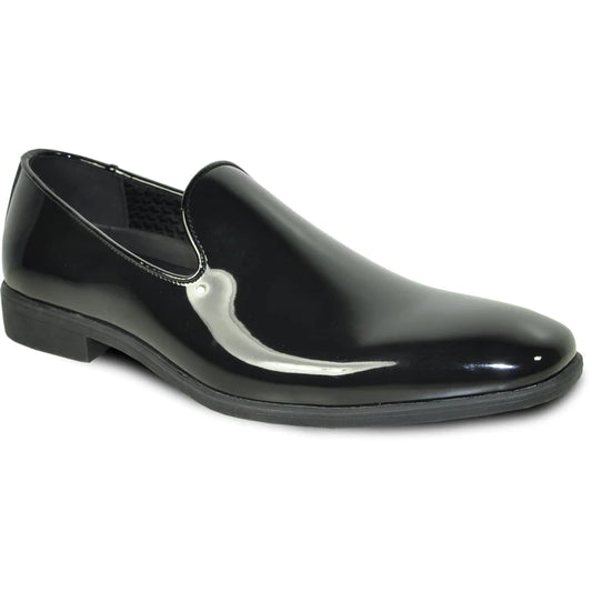 MENS CLASSIC PLAIN TOE SLIP ON PATENT LOAFER SHOE IN BLACK