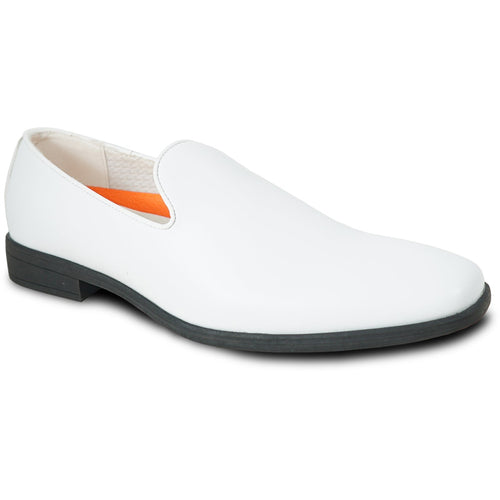 Bravo Mens Classic Plain Toe Slip on Loafer Dress Shoe in White