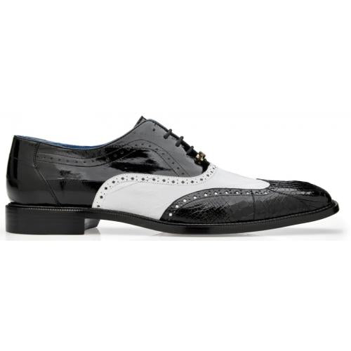 Belvedere Varo  Black / White Genuine Alligator Eel Wingtip Shoes - 6