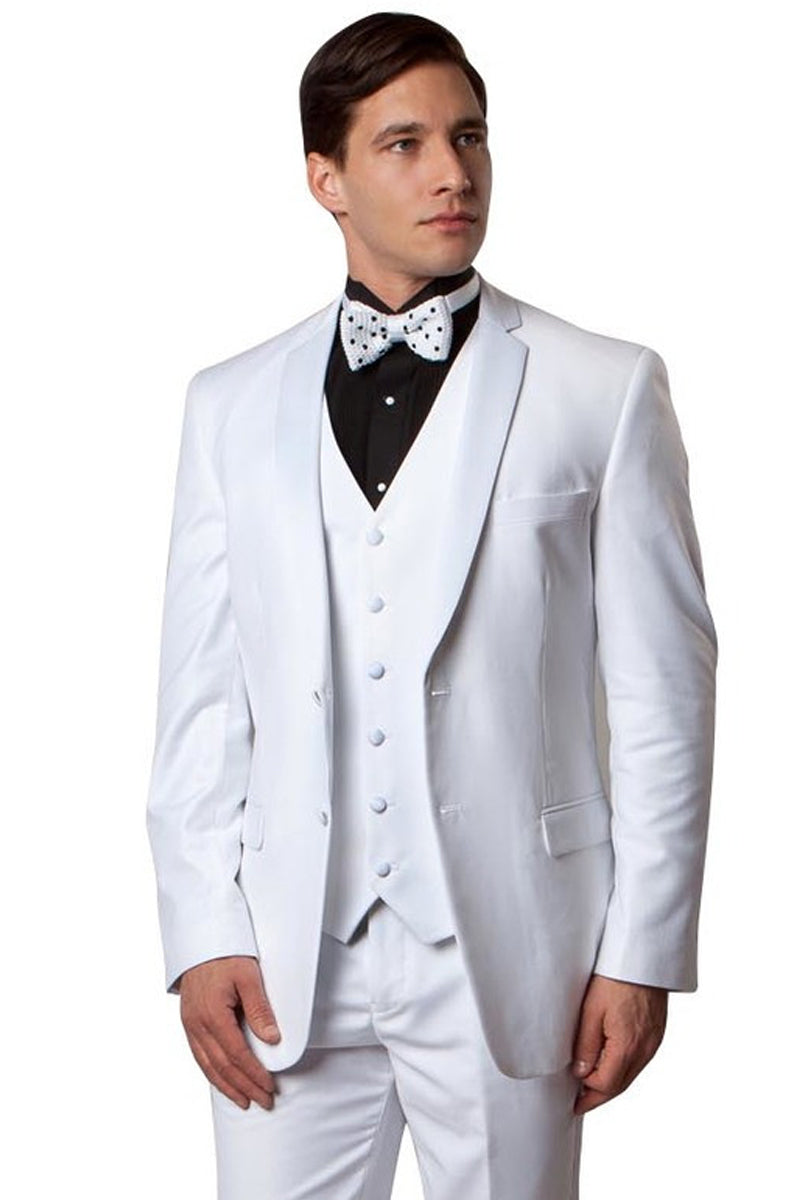 "Men's Slim Fit Notch Tuxedo - Two Button Vested in White & Black"