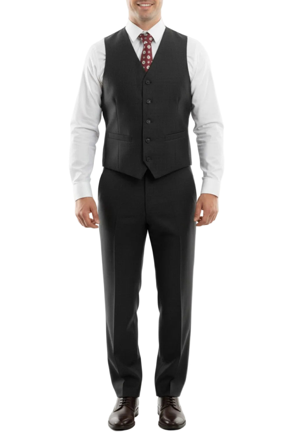 Arezzo Collection - 100% Wool Modern Fit Italian Style 3-Piece Suit - Black Vest