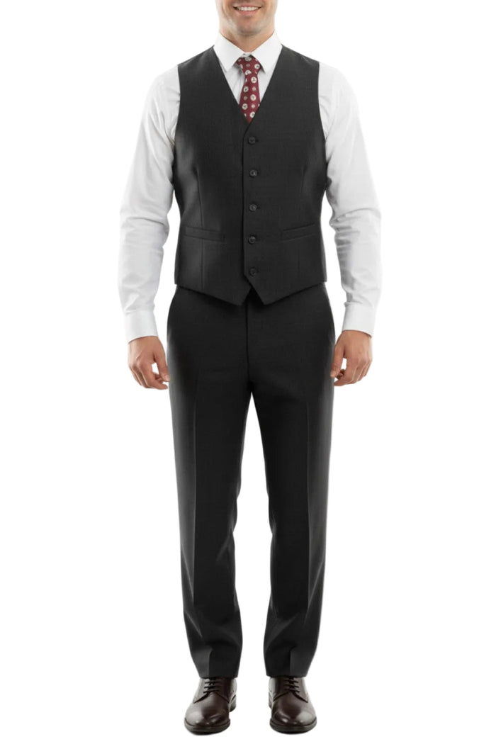 Arezzo Collection - 100% Wool Modern Fit Italian Style 3-Piece Suit - Black Vest