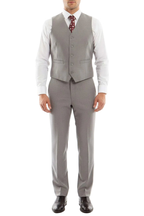 Arezzo Collection - 100% Wool Modern Fit Italian Style 3-Piece Suit - Gray Vest