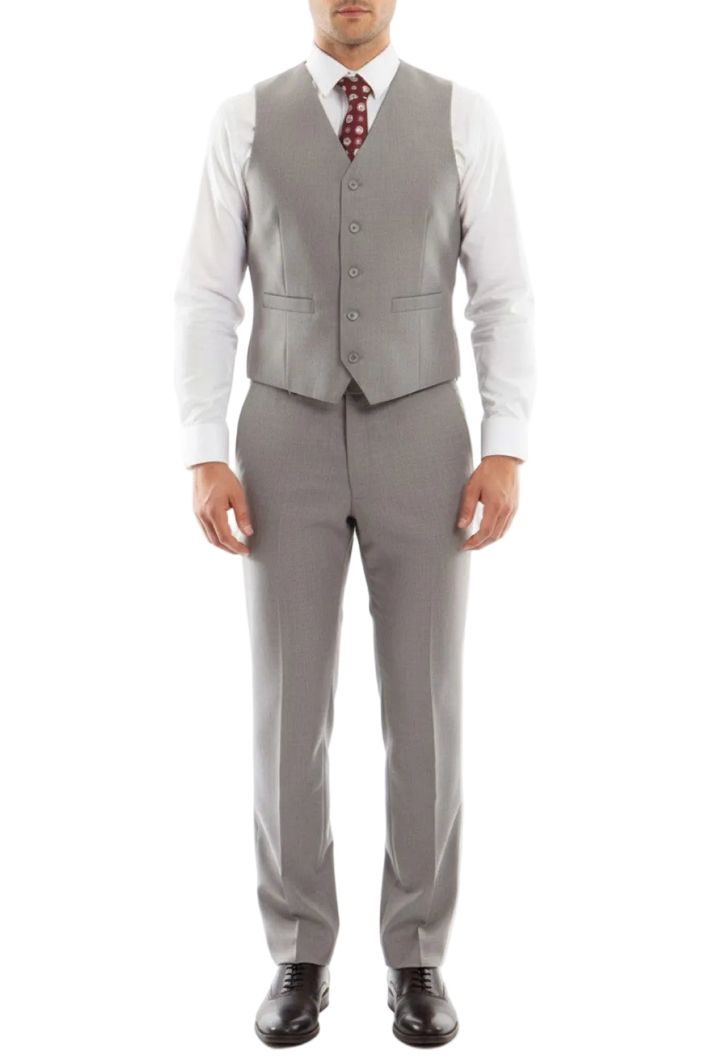 Arezzo Collection - 100% Wool Modern Fit Italian Style 3-Piece Suit - Gray Vest