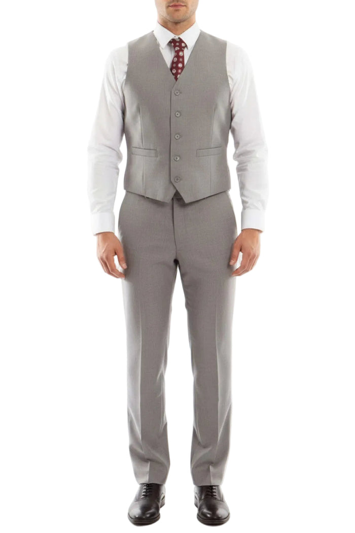 Arezzo Collection - 100% Wool Modern Fit Italian Style 3-Piece Suit - Gray Vest