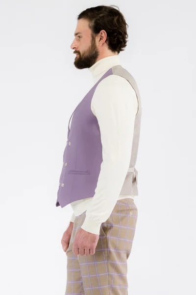 Wilton Tan Mens 2 Button Slim Notch Lapel Suit With Pick Stiching "U" Shaped Vest Double Breasted Contrast Vest - 38 Short Jacket+32 Waist Adjustable 28to34)(Height: 5 4 to5 7 )(Neck  15-16.5)S-M)