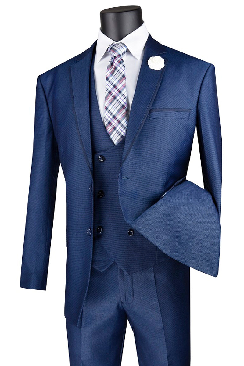 Mens Vested 2 Button Tuxedo Suit with Satin Trim in Navy - 36 Short