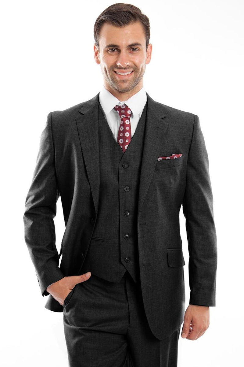 "Black Men's Designer Wool Suit - Modern Fit, Two Button Vested" - 34 Short