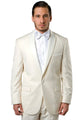 Ivory Men's Slim Fit Tuxedo - One Button, Satin Trim, Peak Lapel for Prom 2025 & Wedding