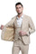 "Sharkskin Wedding Suit: Men's Slim Fit Double Breasted Vest in Khaki"