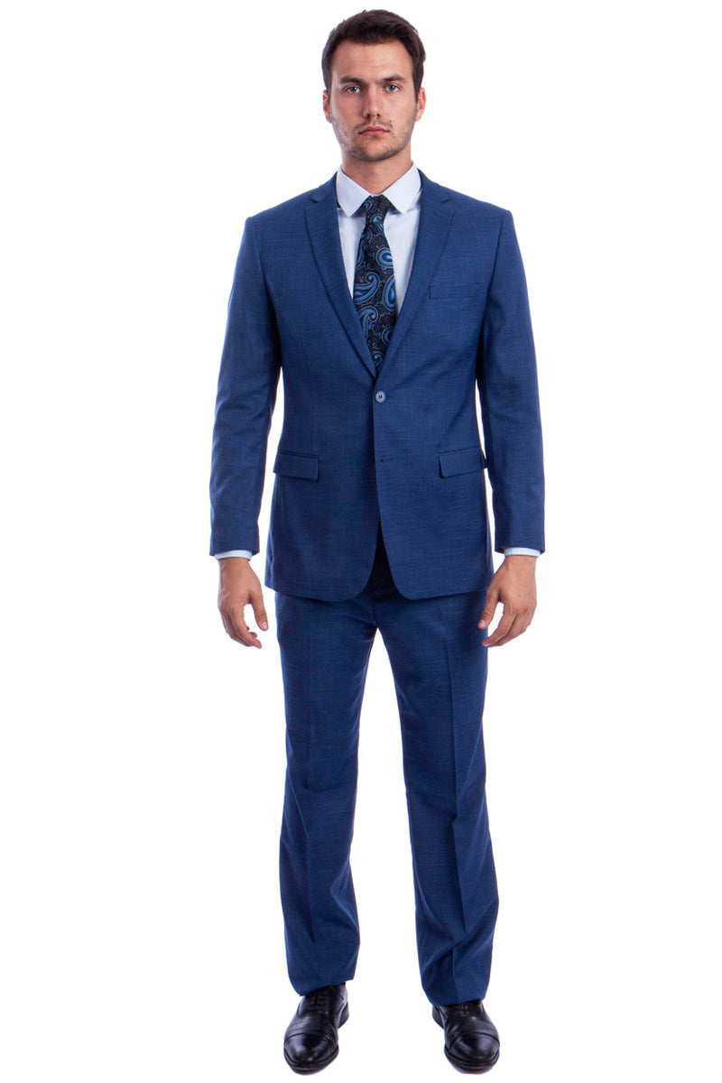 "Modern Fit Men's Summer Suit - Two Button Linen Look, Medium Blue" - 34 Short